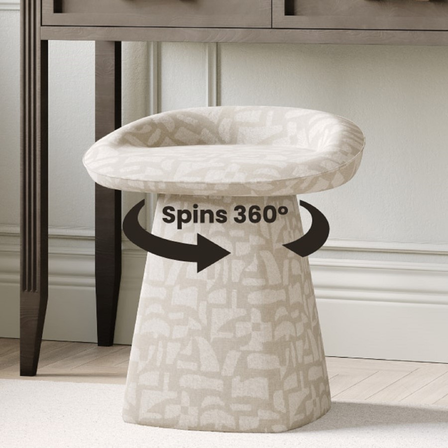 Cream Patterned Fabric Swivel Stool - Koda