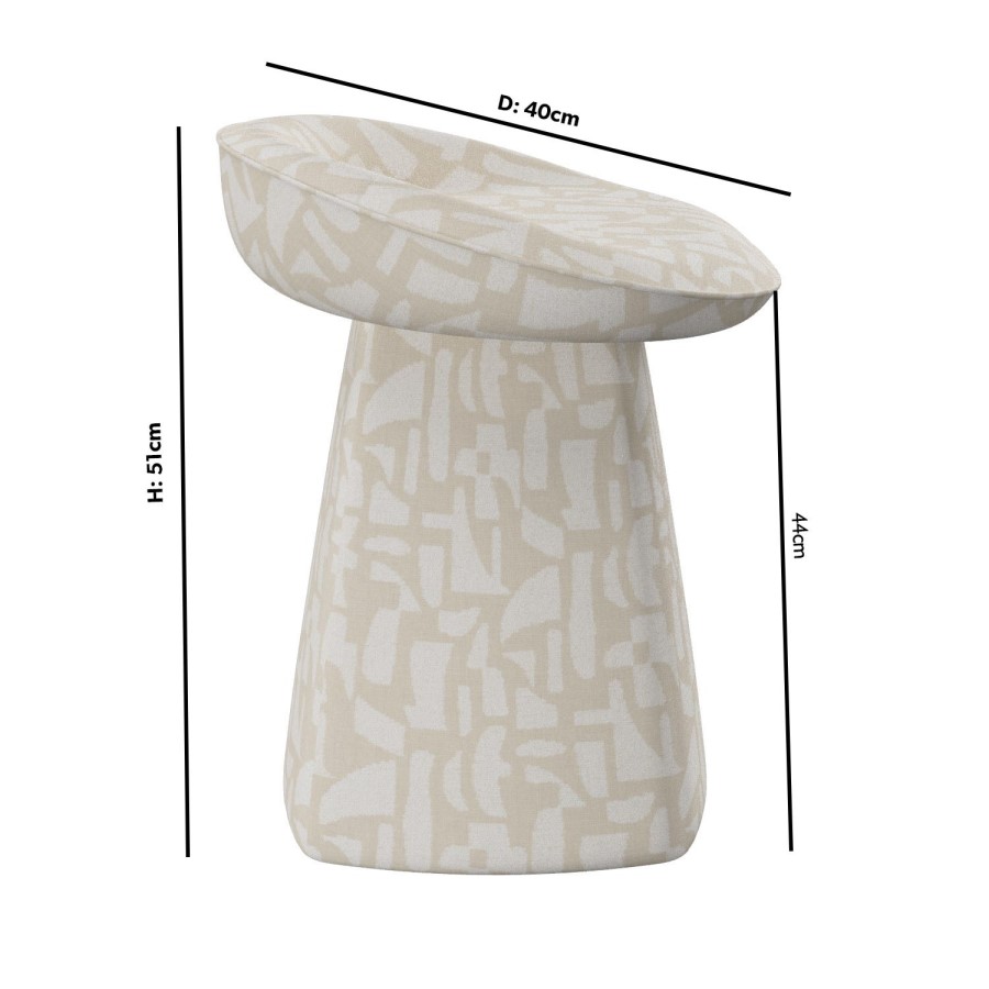 Cream Patterned Fabric Swivel Stool - Koda