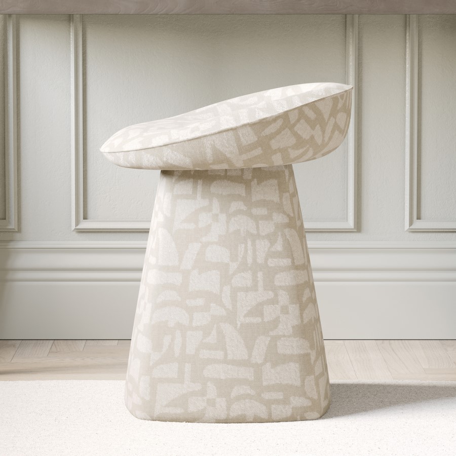 Cream Patterned Fabric Swivel Stool - Koda
