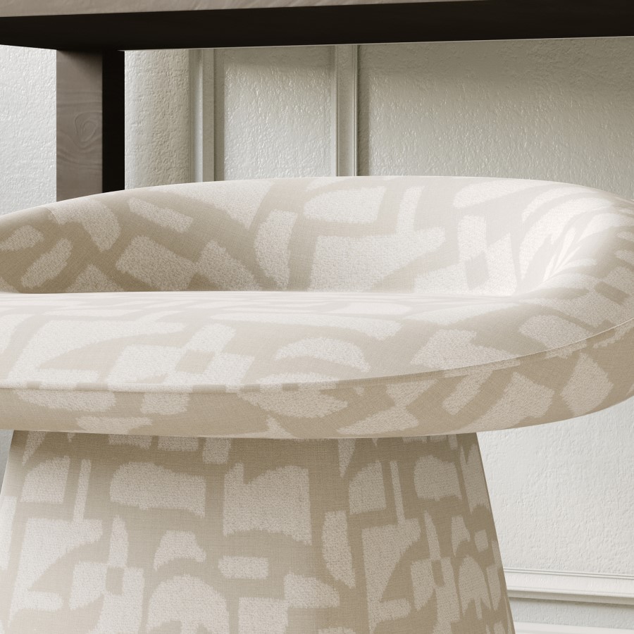 Cream Patterned Fabric Swivel Stool - Koda
