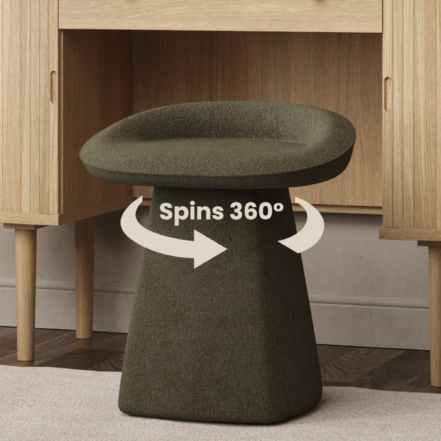 Green Chenille Swivel Dressing Table Stool - Koda - Furniture123 Green Chenille Swivel Dressing Table Stool - Koda - Furniture123