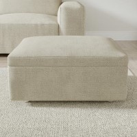 Large Beige Fabric Footstool with Storage - Kolt