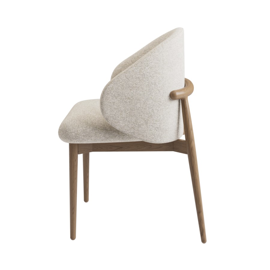 Beige Upholstered Curved Dining Chair With Solid Rustic Wood Exposed Back - Kori