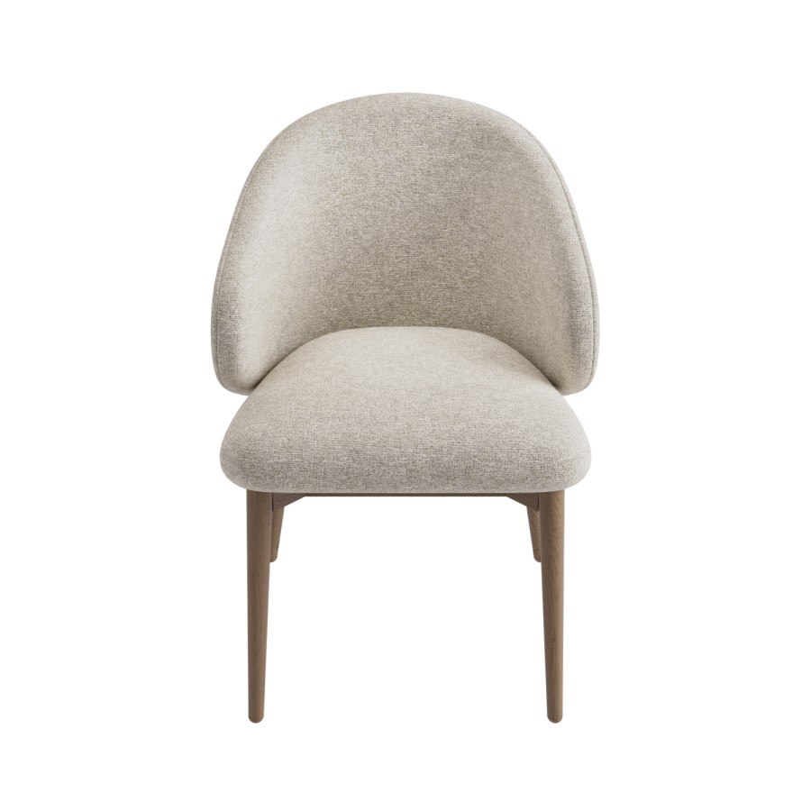 Beige Upholstered Curved Dining Chair With Solid Rustic Wood Exposed Back - Kori