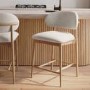 Beige Upholstered Curved Kitchen Stool With Solid Oak Exposed Back - Kori