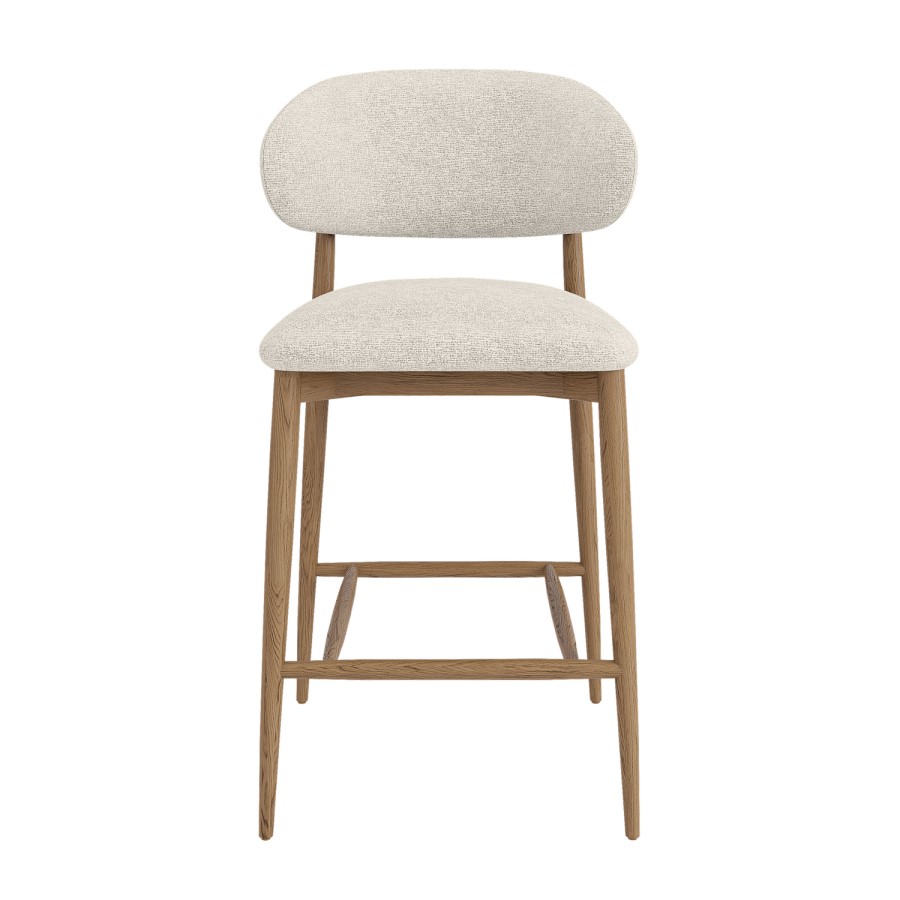 Beige Upholstered Curved Kitchen Stool With Solid Oak Exposed Back - Kori
