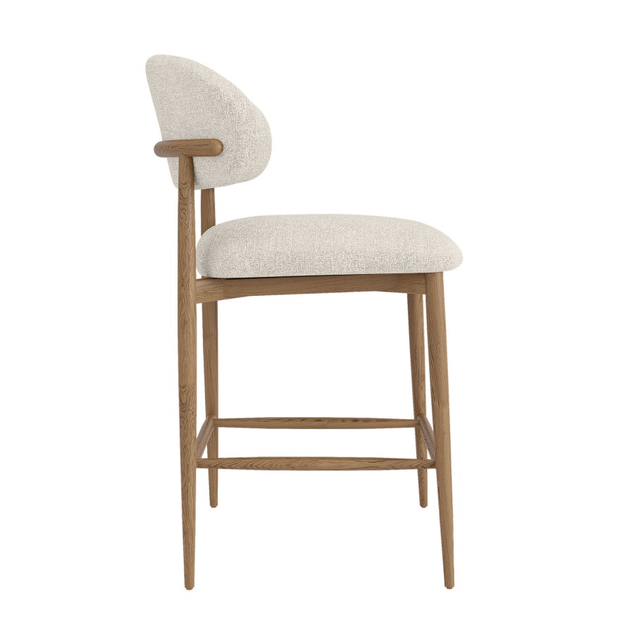 Beige Upholstered Curved Kitchen Stool With Solid Oak Exposed Back - Kori