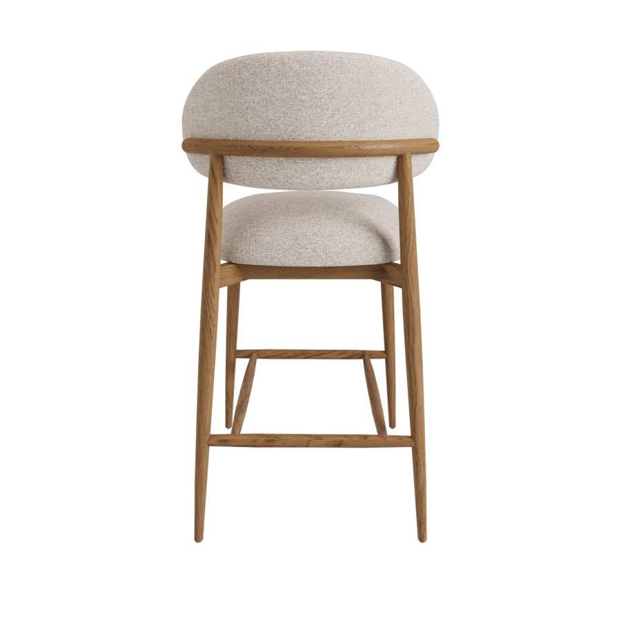 Set of 4 Beige Upholstered Curved Kitchen Stools With Solid Rustic Wood Exposed Back - Kori