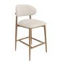 Beige Upholstered Curved Kitchen Stool With Solid Oak Exposed Back - Kori