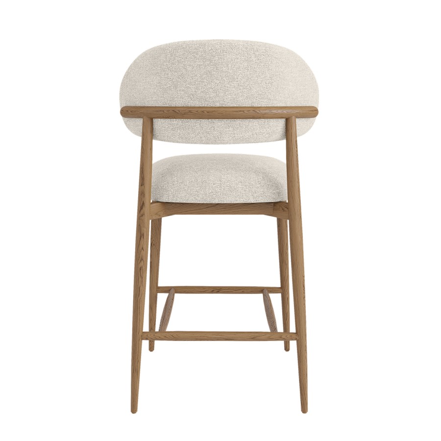 Beige Upholstered Curved Kitchen Stool With Solid Oak Exposed Back - Kori