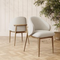 ONLY OPENED - Cream Curved limedwashed Oak exposed back textured fabric dining chair -Kori ONLY OPENED - Cream Curved limedwashed Oak exposed back textured fabric dining chair -Kori