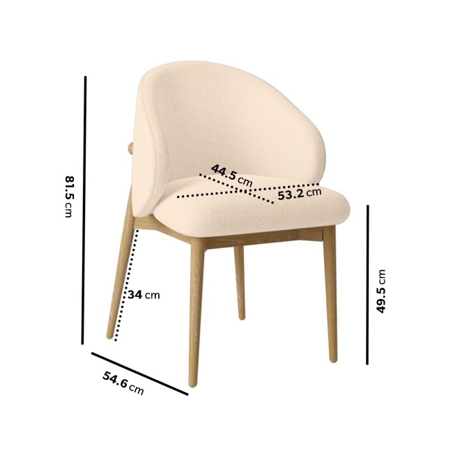 ALMOST PERFECT - Cream Upholstered Curved Dining Chair with Limewash Solid Oak Exposed Back - Kori