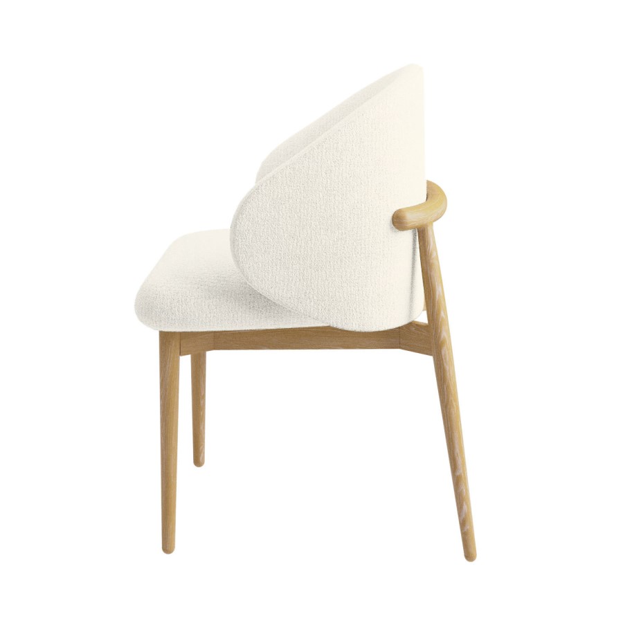 Set of 2 Cream Upholstered Curved Dining Chair with Limewash Solid Oak Exposed Back - Kori
