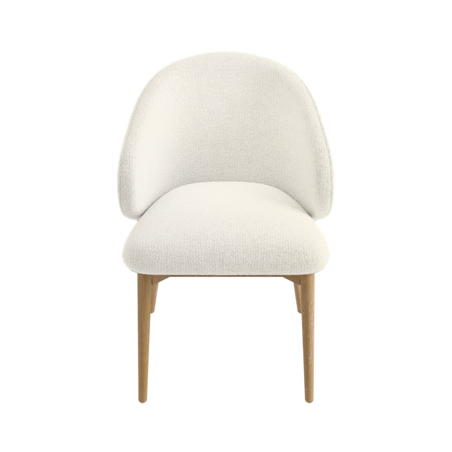 Set of 2 Cream Upholstered Curved Dining Chair with Limewash Solid Oak Exposed Back - Kori