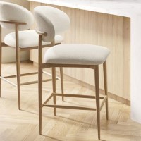 ALMOST PERFECT - Cream Upholstered Curved Kitchen Stool with Limewash Solid Oak Exposed Back - Kori