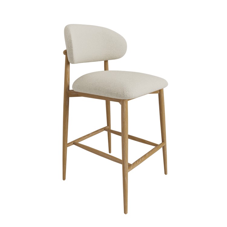 Cream Upholstered Curved Kitchen Stool with Limewash Solid Oak Exposed Back - Kori