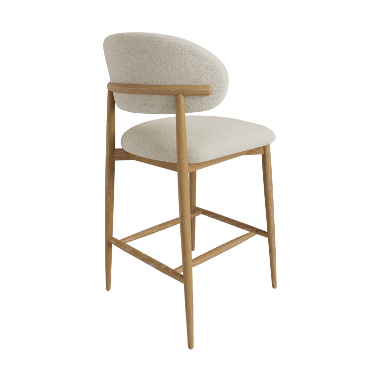 Cream Upholstered Curved Kitchen Stool with Limewash Solid Oak Exposed Back - Kori