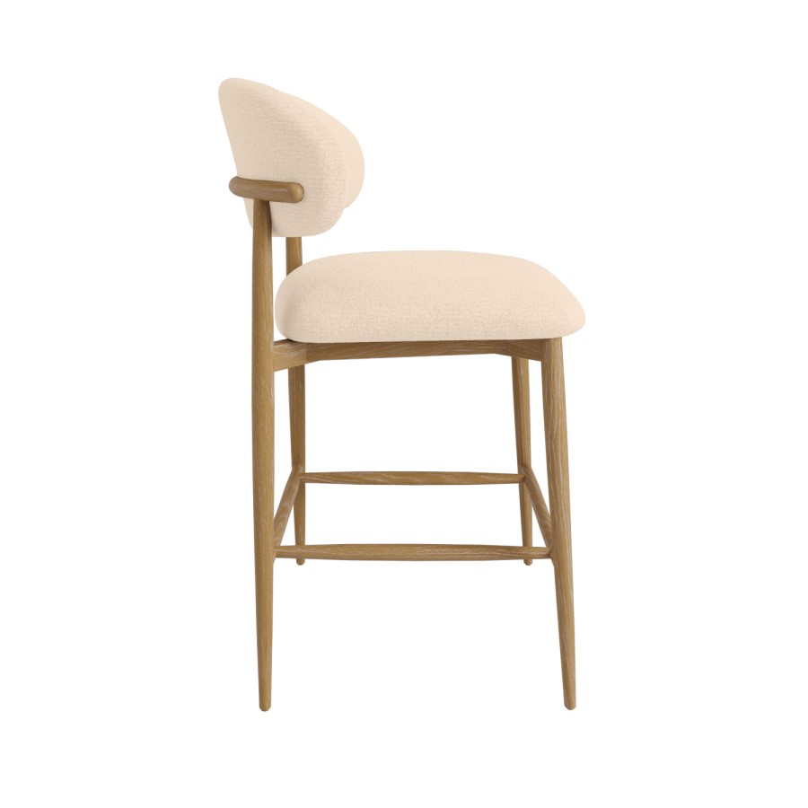 Set of 2 Cream Upholstered Curved Kitchen Stools with Limewash Solid Oak Exposed Back - Kori