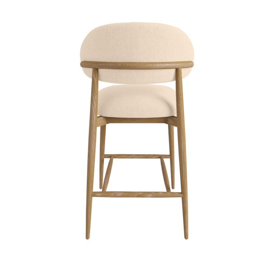 Set of 2 Cream Upholstered Curved Kitchen Stools with Limewash Solid Oak Exposed Back - Kori