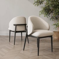 Cream and Black Upholstered Curved Dining Chair with Wooden Exposed Back - Kori