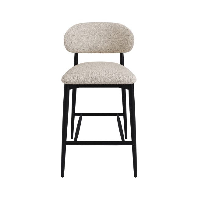 Set of 4 Cream and Black Upholstered Curved Kitchen Stools With Wooden Exposed Back - Kori