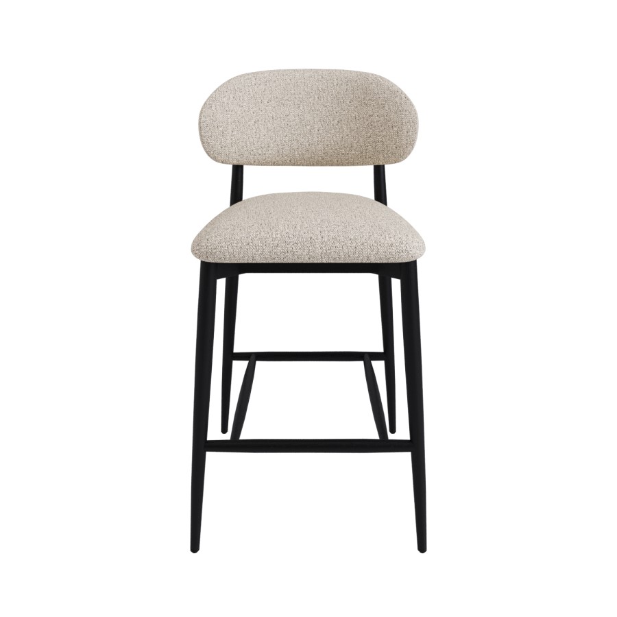 Set of 3 Cream and Black Upholstered Curved Kitchen Stools With Wooden Exposed Back - Kori