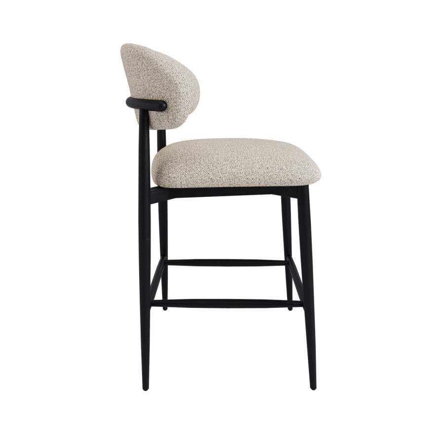 Set of 3 Cream and Black Upholstered Curved Kitchen Stools With Wooden Exposed Back - Kori