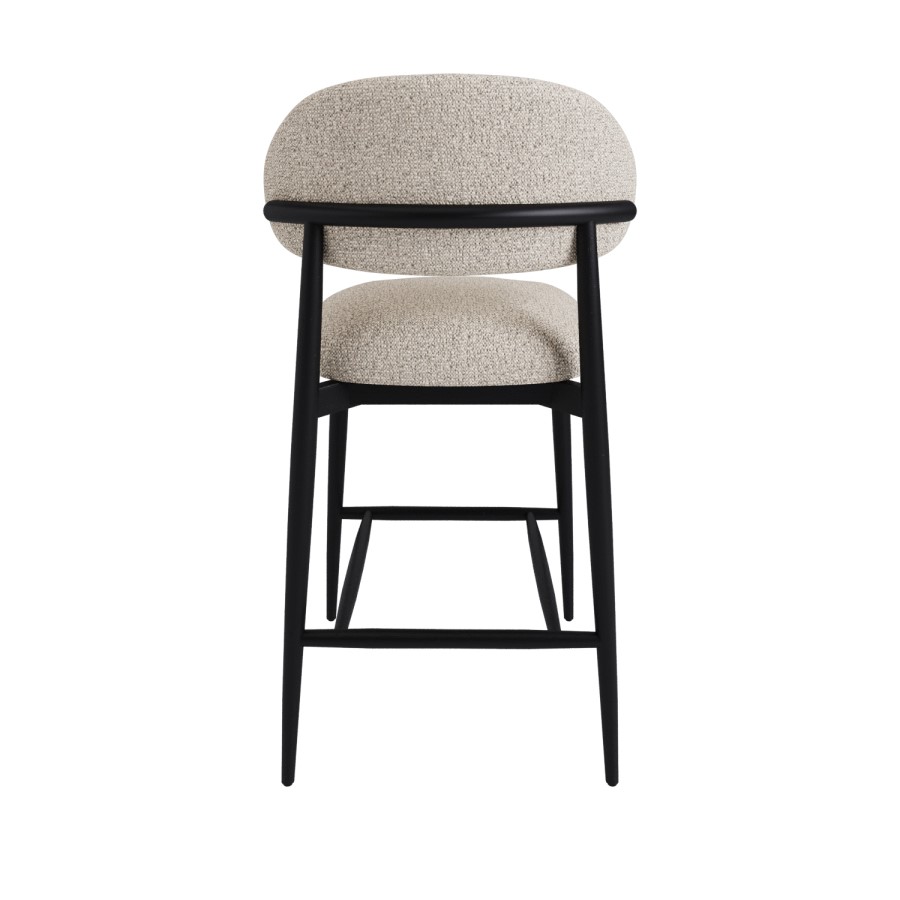 Set of 3 Cream and Black Upholstered Curved Kitchen Stools With Wooden Exposed Back - Kori