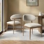 Beige Upholstered Curved Dining Chair with Solid Rustic Wood Open Back - Kori
