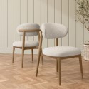 KOR007 Beige Upholstered Curved Dining Chair with Solid Rustic Oak Open Back - Kori