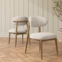 Beige Upholstered Curved Dining Chair with Solid Rustic Oak Open Back - Kori