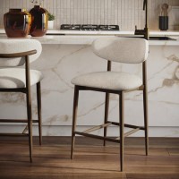 Walnut and Beige Upholstered Curved Kitchen Stool with Open Back - Kori