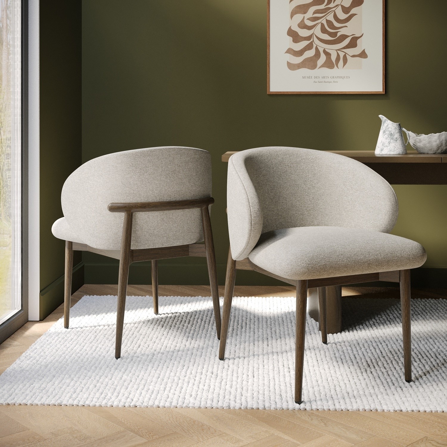 Walnut Upholstered Curved Dining Chair Exposed Back