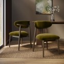 KOR012 Walnut and Olive Green Velvet Curved Dining Chair with Solid Wood Open Back - Kori