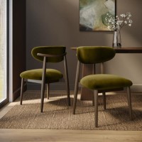 Walnut and Olive Green Upholstered Curved Dining Chair with Open Back - Kori