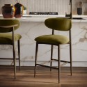 KOR013 Walnut and Olive Green Upholstered Curved Kitchen Stool with Open Back - Kori