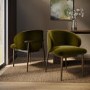 Walnut and Olive Green Upholstered Curved Dining Chair with Exposed Back - Kori