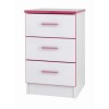 One Call Furniture Kiddi Pink Bedside 3 Drawer Chest White and Pink