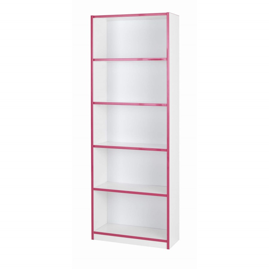 One Call Furniture Kiddi Pink Bookcase White Melamine and Pink Edging