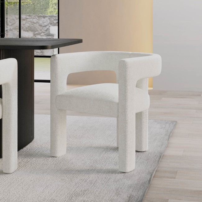 White Boucle Upholstered Curved Tub Dining Chair - Kirra