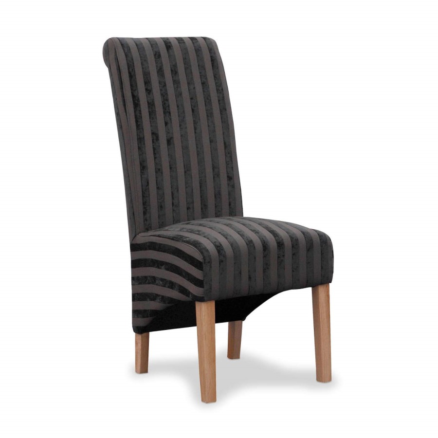 Hamden Pair of Charcoal Grey Velvet Stripe Dining Chairs