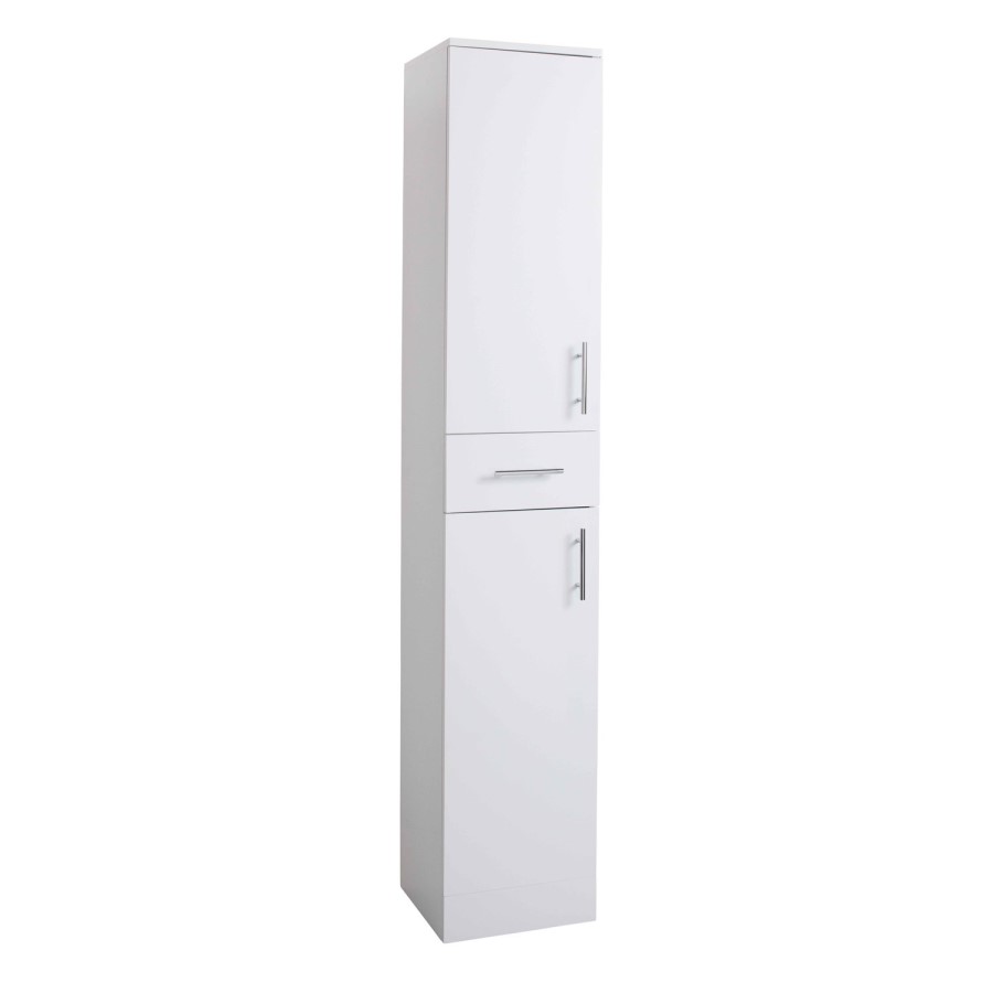 White Tall Boy Bathroom Cabinet Storage Unit - W350 x H1902mm