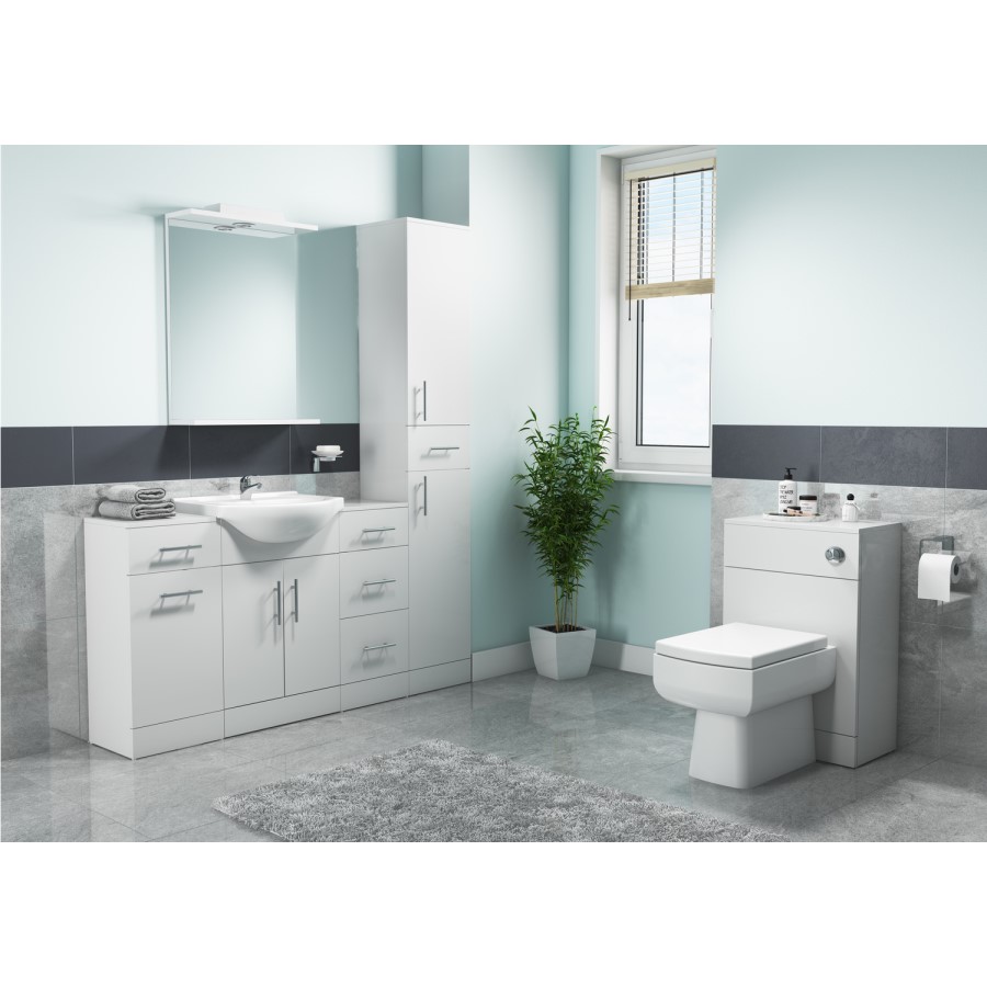 White Tall Boy Bathroom Cabinet Storage Unit - W350 x H1902mm