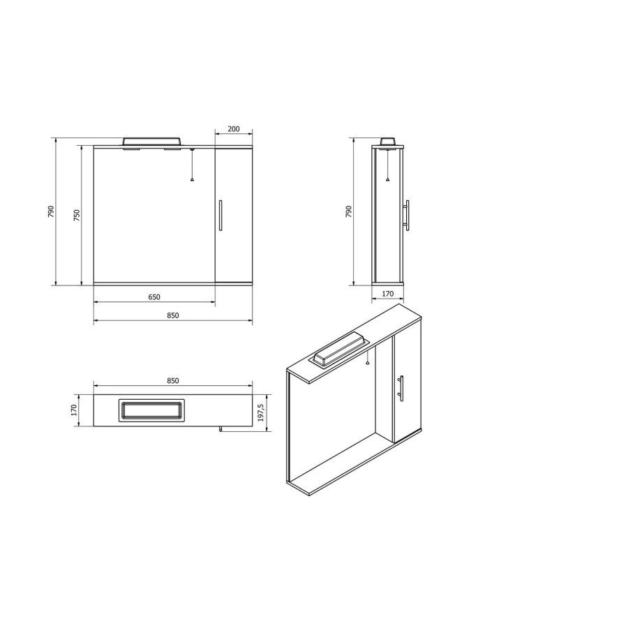Alpina White Wall Mirror Cabinet with LED Downlight - 850mm Wide