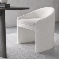 ALMOST PERFECT - Upholstered White Boucle Curved Tub Dining Chair - Kelsey ALMOST PERFECT - Upholstered White Boucle Curved Tub Dining Chair - Kelsey