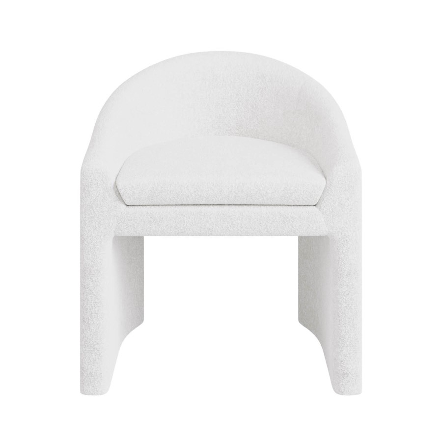 ALMOST PERFECT - Upholstered White Boucle Curved Tub Dining Chair - Kelsey