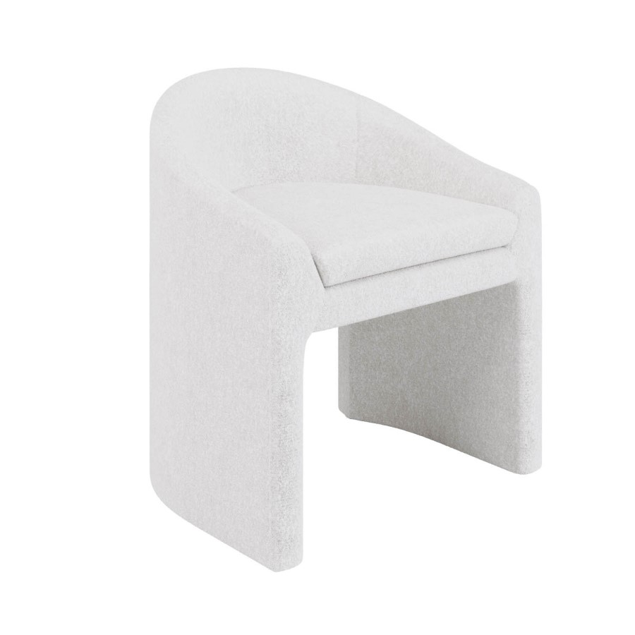 ALMOST PERFECT - Upholstered White Boucle Curved Tub Dining Chair - Kelsey