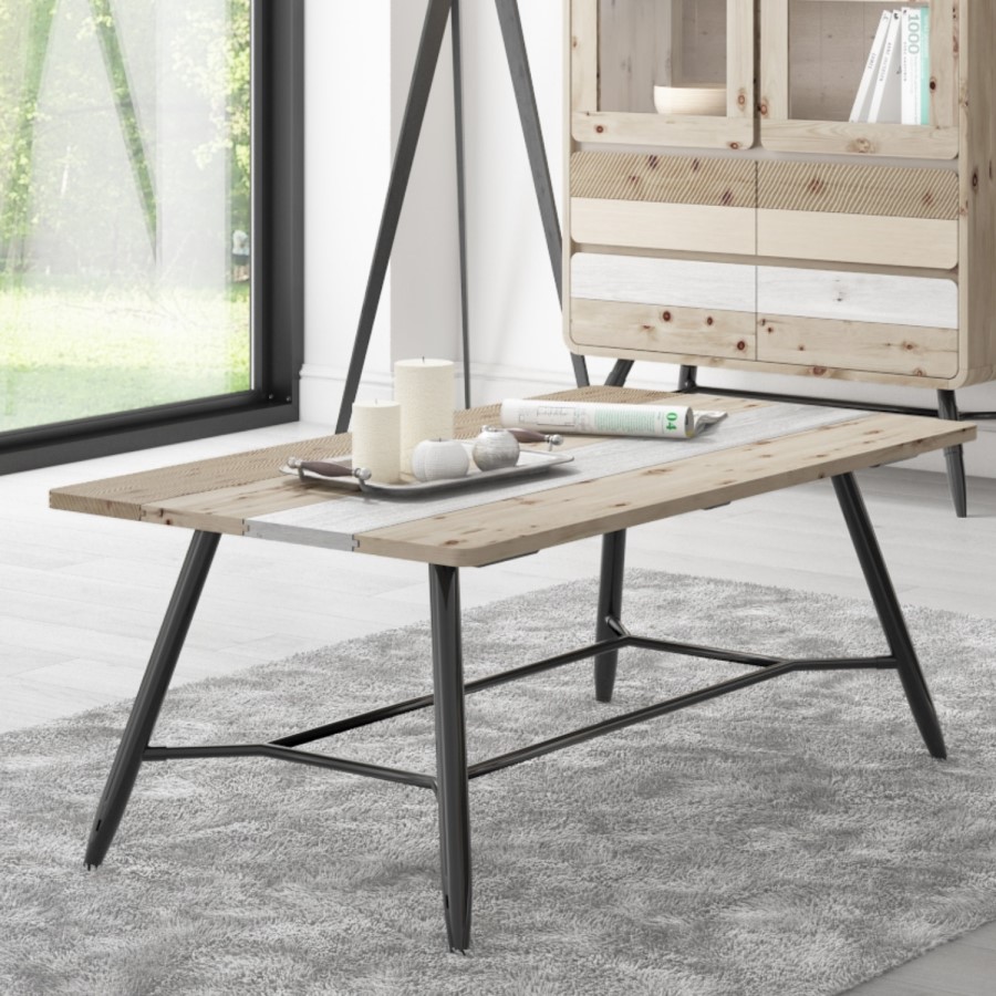 GRADE A1 - Industrial Wooden Coffee Table with Black Metal Legs - Kuta
