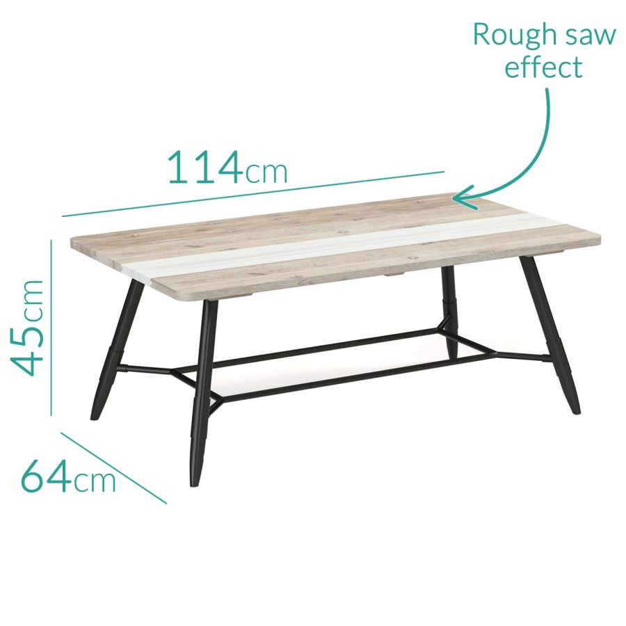 GRADE A1 - Industrial Wooden Coffee Table with Black Metal Legs - Kuta