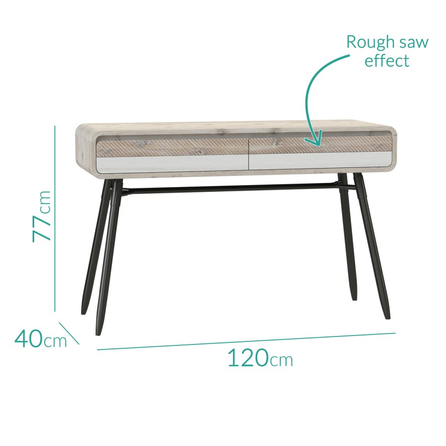 Kuta Industrial Style Reclaimed Wood Office Desk with 2 Drawer Storage 